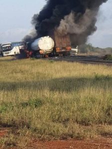 Fuel Tanker AAnd Lorry Destroyed In Fiery Accident Near Mtito Andei On Nairobi-Mombasa Highway
