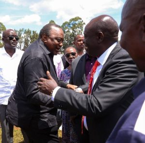 Uhuru, Gachagua hold rare public meeting at burial of ex-senator Daniel Karaba