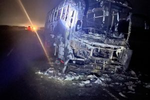 Bus was destroyed by fire in Makindu