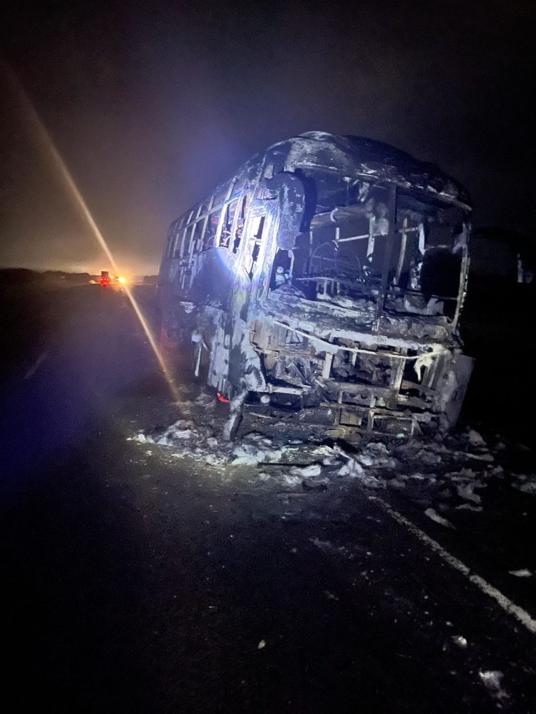 Bus was destroyed by fire in Makindu