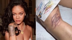 Fans Dazzled As Rihanna Unveils New Tattoo Designed By Her Kids