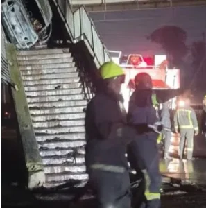 Mystery Surrounds Fiery Nairobi Crash as Vehicle Lands on Mbagathi Road Footbridge