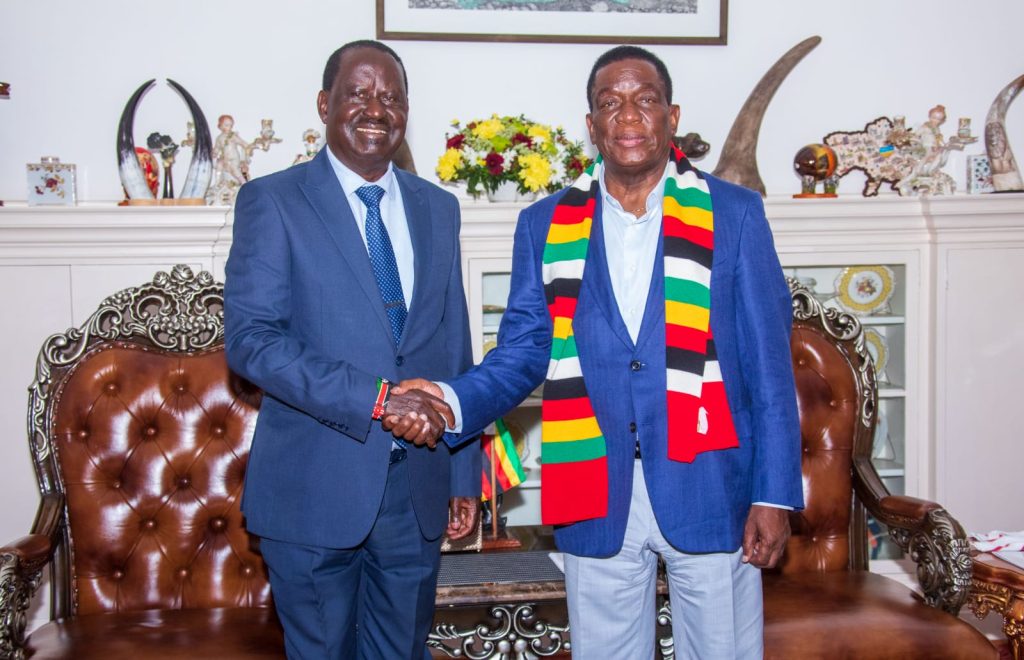 ODM Leader Raila Odinga Meets Zimbabwean President Emmerson Mnangagwa As He Campaigns For African Union Chairmanship