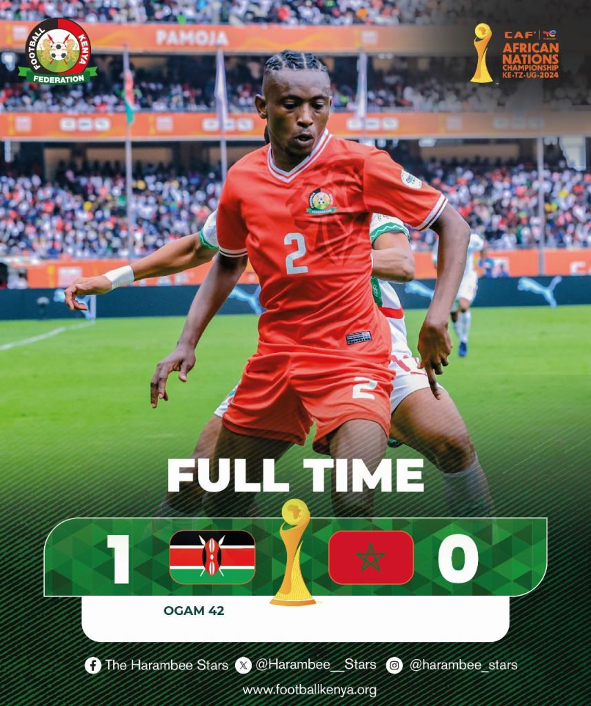 Harambee Stars Beat Moroccan Lions, Storm To Quarters