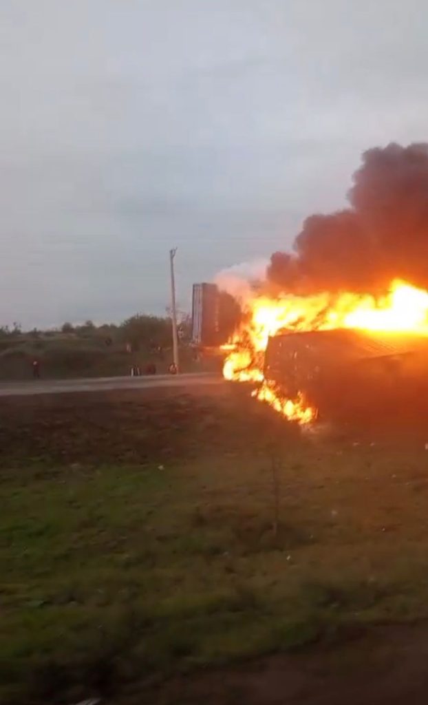 Traffic chaos after two trailers collide and burst into flames on Mombasa Road, Athi River