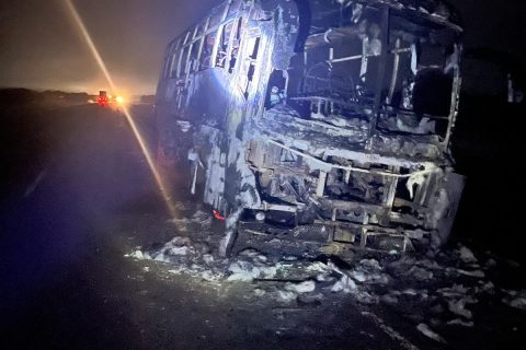 Bus was destroyed by fire in Makindu