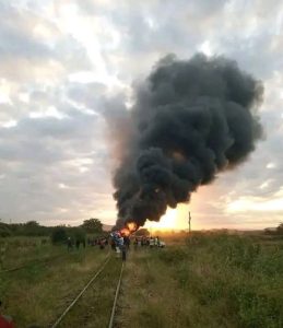 Train engine destroyed by fire after freight derails in Makueni