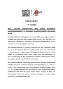 NCIC launches probe into alleged ethnic incitement by Duale