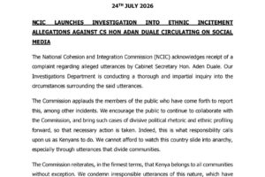NCIC launches probe into alleged ethnic incitement by Duale